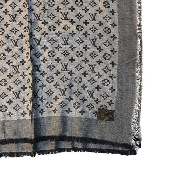 LOUIS VUITTON LV Vintage Grey & Black Monogram Scarf Wrap Scarves - Picture 3 of 6